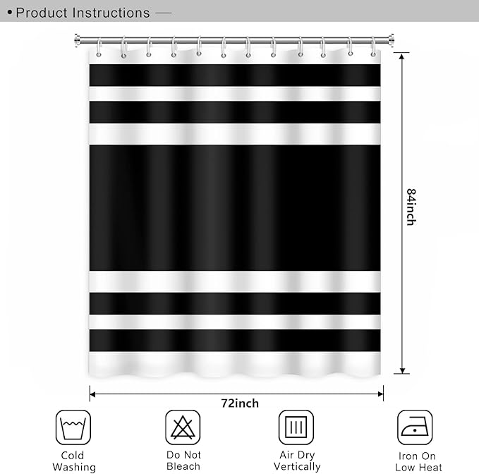 Abstract Stripes Bathroom Shower Curtain Black and White Geometric Pattern Waterproof Fabric Shower Curtains with Hooks Modern Minimalist Artistic Aesthetic Home Decorative, 72x84 Inch