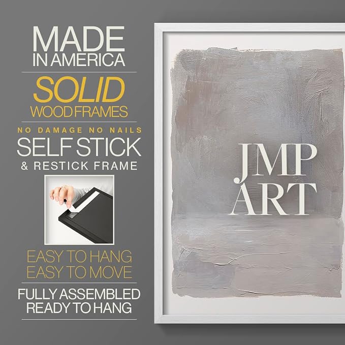 Renditions Gallery Set of 2 Peel & Stick Framed Prints, Watercolor Abstract Wall Art, Neutral Tones Textured Brushstrokes Wall Decor, Re-Stickable - Ready to Hang - 22"x28" - White Frame LT588