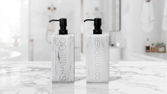 Rectangular Resin Dispenser Premium Bathroom Shampoo Conditioner Body Wash Bottle Modern Refillable Pump Design