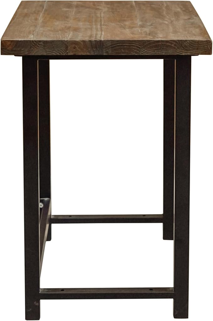 Pomona 32-Inch Compact Writing Desk with Solid Wood Top and Metal Frame – Rustic Industrial Style Small Home Office Desk with Durable Lacquer Finish and Floor Levelers by Alaterre Furniture (Natural)