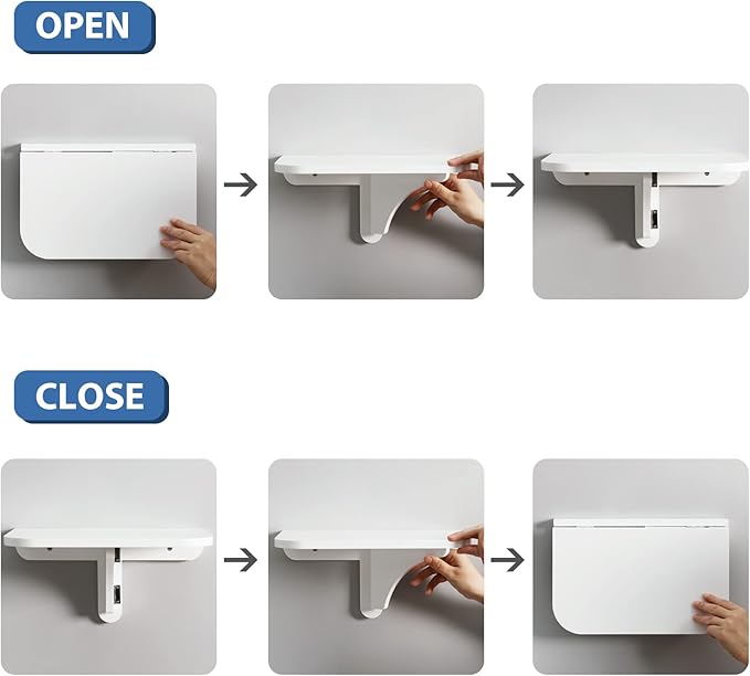 WELLAND 11.8" x 8.25" White Wall Mounted Desk Small Floating Shelves Set of 2 Folding Wall Shelves Drop-Leaf Table Fold Down Desk for RV, Camper, Loft Beds