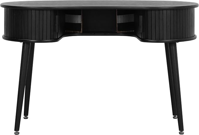 NTC Ripple Desk, Modern Wooden Writing Desk with Two Hidden Drawers, Stylish Vertical Groove Design, Home Office Workstation, Minimalist Study Table, Easy Assembly - Burnt Black