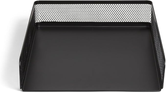 TRU RED Front‑Load Stackable Metal Letter Tray, Matte Black, 2‑Pack – Durable Desktop File Organizer for Paper & Documents