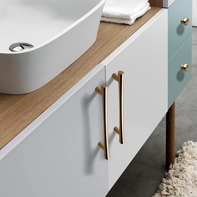 YAGU 5 Pack Polished Brass Cabinet Pulls, 7.5 Inch Hole Center Bright Gold Kitchen Drawer Handles Furniture Hardware for Bathroom Cupboard Dresser Wardrobe Closet
