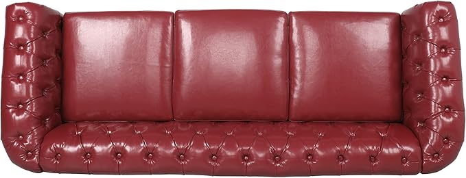 LEVNARY Chesterfield Sofa, Classic Tufted Upholstered Leather Couch, Modern 3 Seater Couch Furniture with Tufted Back for Living Room Office (Wine Red)