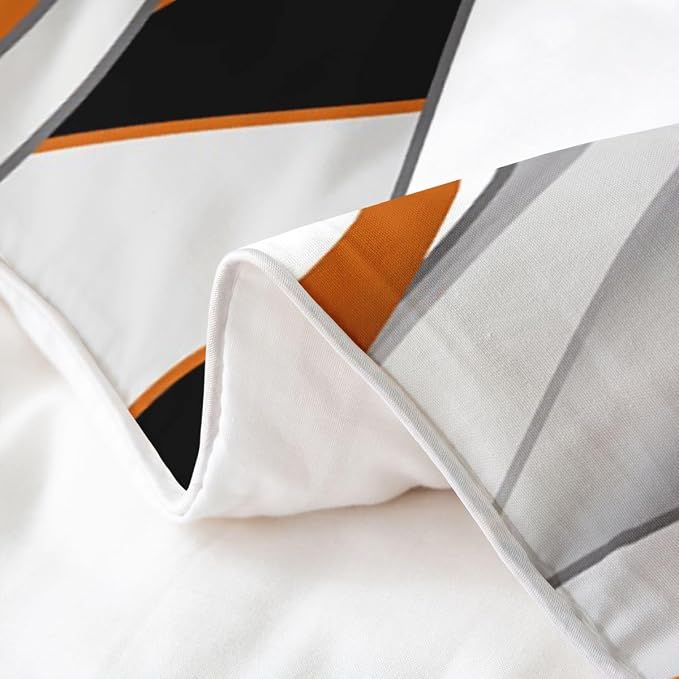 Erosebridal Orange Grey Black Bedding Set Queen Wave Stripe Print 100% Cotton Duvet Cover Geometric Spiral Pattern Comforter Cover for Kids Teens Adults Abstract Art Bed Set 3 Pcs