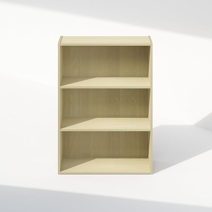 Furinno Simple Book Shelf, 3-Tier Bookshelf, Storage Shelves Bookcase, 9.7 x 23.7 x 31.5, for Living Room, Bedroom, Home Office, Steam Beech