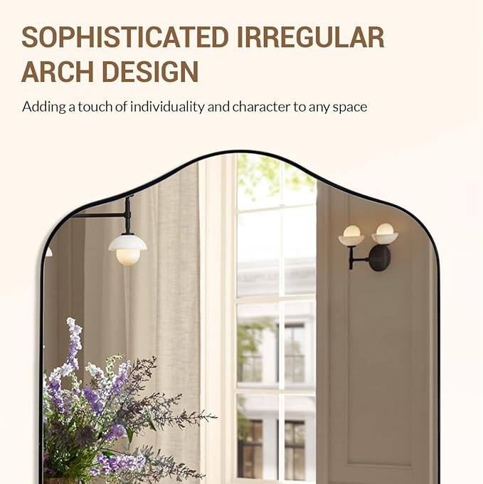 ANDY STAR Scalloped Arched Mirror, 24x38 Matte Black Irregular Wall Mirror for Bathroom Vanity Decorative, for Entryway, Fireplace, Mantel, Rustproof, Stainless Steel Frame