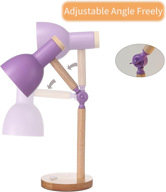 Table Lamp,Small Wood Desk Light, Tri-Color 5W Wooden Desk Lamp,Dorm Lamp,Eye Protection Desk Lamp,Metal Shade Suitable for Living Room, Bedroom,Students' Dormitory and Study Room (Purple)