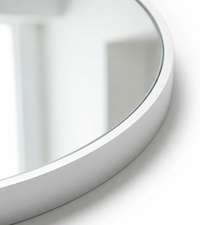 HARRITPURE Round Mirror 24" White Wall Mounted Circle Mirrors Vanity Mirror with Brushed Aluminum Alloy Frame Modern Decoration for Bathroom, Living Room, Vanity, Bedroom, Entryway