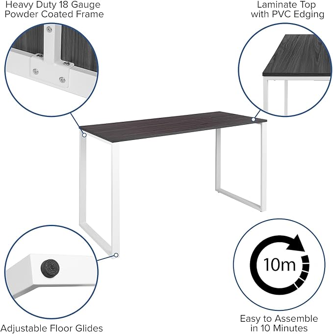 Flash Furniture Kimberly Modern Commercial Grade Desk Industrial Style Computer Desk Sturdy Home Office Desk - 55" Length (Rustic Gray)