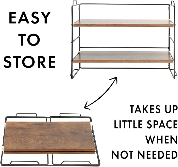 KATHY&BOB Wood Desk Shelf Organizer, 2-Tier Desktop Supplies Storage Rack, Adjustable Stackable Desk Shelf for Office, Kitchen, Bathroom, 15.75"*12.2"*7.87" (2 Sets)