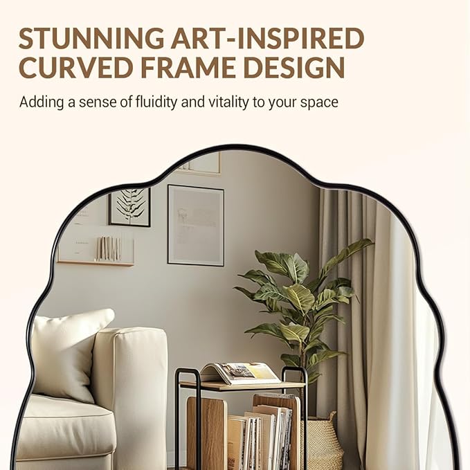 ANDY STAR Black Wavy Oval Mirrors for Bathroom, 24x40 Inch Wavy Scalloped Wall Mirror, Anti Rust Stainless Steel Metal Frame, Wall Mount Horizontal or Vertical