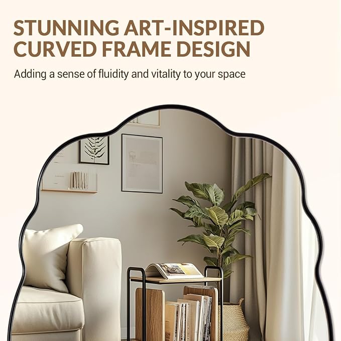 ANDY STAR Matte Black Wavy Scalloped Wall Mirror -24x32 Inch Oval Bathroom Vanity Mirror for Vanity, Living Room & Entryway, Anti Rust Stainless Steel Wall Mount Horizontal or Vertical