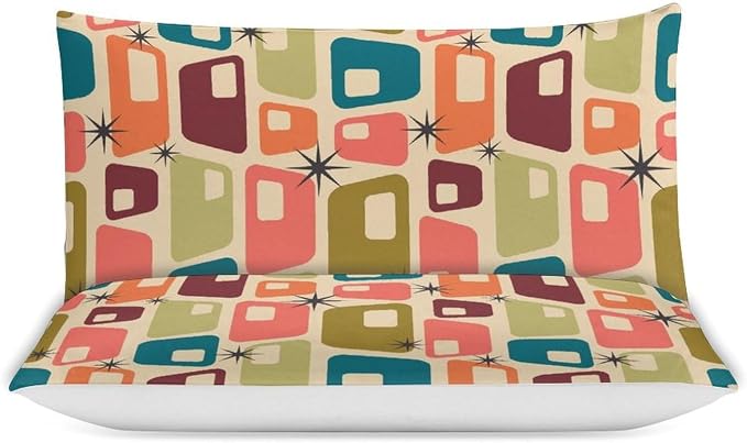 Modern Mid Century Duvet Cover Queen Retro Atomic Bedding Set, Rainbow Grid Comforter Cover Vintage Fifties 1950s Bed Set，Abstract Art Bedding 3 Piece (1 Duvet Cover 90"x90" + 2 Pillow Sham 20"x30")