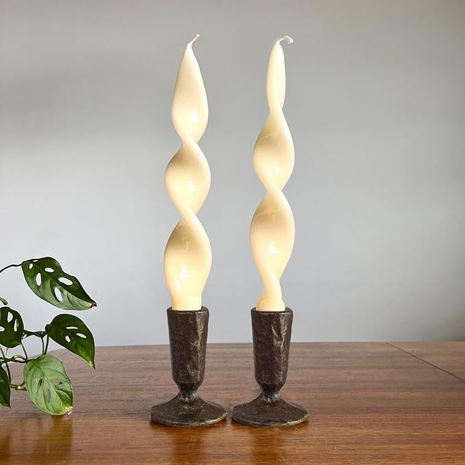 Handcrafted Antique Black & Gold Iron Taper Candle Holders - Set of 2 Elegant Candlesticks for Weddings, Dining, and Parties, Timeless Décor Accent