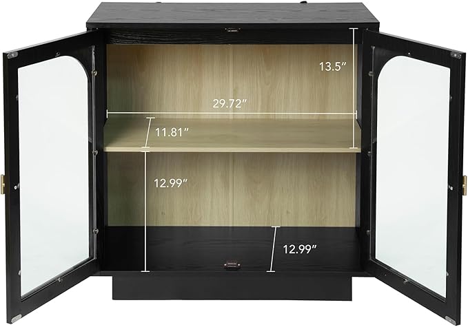 Sideboard Buffet Cabinet with Storage - Accent Storage Cabinet Modern Furniture with Glass Doors and Adjustable Shelves, Wood Credenza for Living Room, Kitchen, Dining Room (Black)