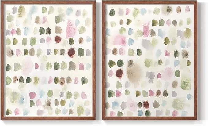 Renditions Gallery Set of 2 Peel & Stick Framed Prints, Hand Drawn Abstract Wall Art, Watercolor Seamless Pattern Wall Decor, Re-Stickable - Ready to Hang - 11"x14" - Walnut Frame LT588