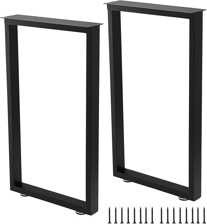 Metal Table Legs 28 Inch Heavy Duty Desk Legs Dining Table Legs Black Metal Coffee Table Legs with Adjustable Feet Pads, Black, Set of 2