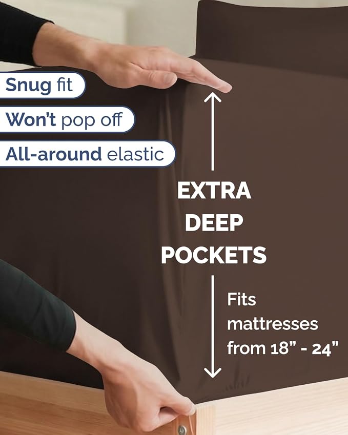 Extra Deep Twin XL Sheet Set - 4 Piece College Dorm Bed Sheets Set with Extra Deep Pockets - Ultra-Soft, Comfy & Breathable Bedding for Women, Men, Kids & Teens - Wrinkle Free & Fade Resistant - Brown