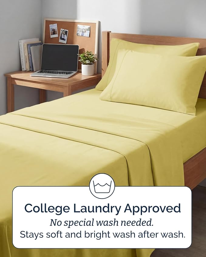 Extra Deep Twin XL Sheet Set - 4 Piece College Dorm Bed Sheets Set w/Extra Deep Pockets - Ultra-Soft, Comfy & Breathable Bedding for Women, Men, Kids & Teens - Wrinkle Free & Fade Resistant - Yellow