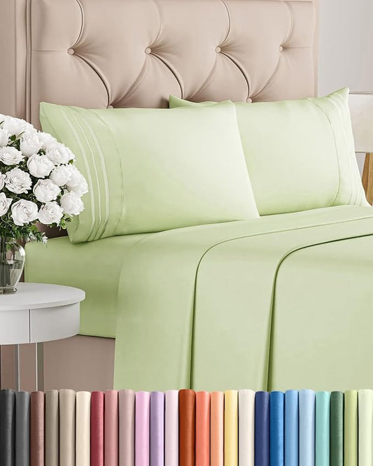 Cal King Size 4 Piece Sheet Set - Comfy Breathable & Cooling Sheets - Hotel Luxury Bed Sheets for Women & Men - Deep Pockets, Easy-Fit, Soft & Wrinkle Free Sheets - Light Sage Green Oeko-Tex Sheets