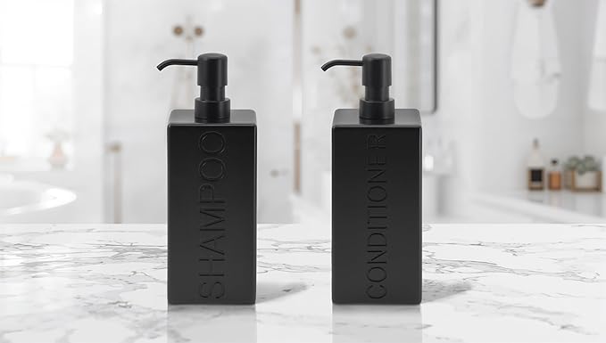 Rectangular Resin Dispenser Premium Bathroom Shampoo Conditioner Body Wash Bottle Modern Refillable Pump Design