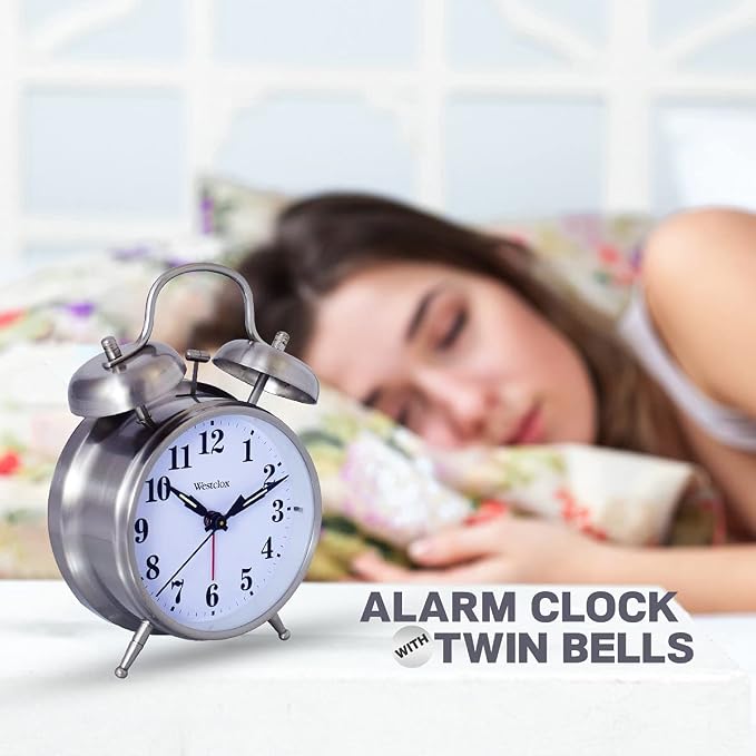Westclox -Big Ben Twin Bell Alarm Clock | Loud Alarm Clock for Heavy Sleepers | Battery Operated Metal Clock with Backlight for Bedside Table, Bedroom, Kids Room, Desk (Silver, 4")