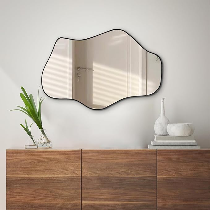 Irregular Wall Mirror, 21"x14" Asymmetrical Mirrors, Modern Frameless Mirror for Wall, Unique Shaped Mirrors for Living Room Bathroom Bedroom Hallway Entryway Fireplace