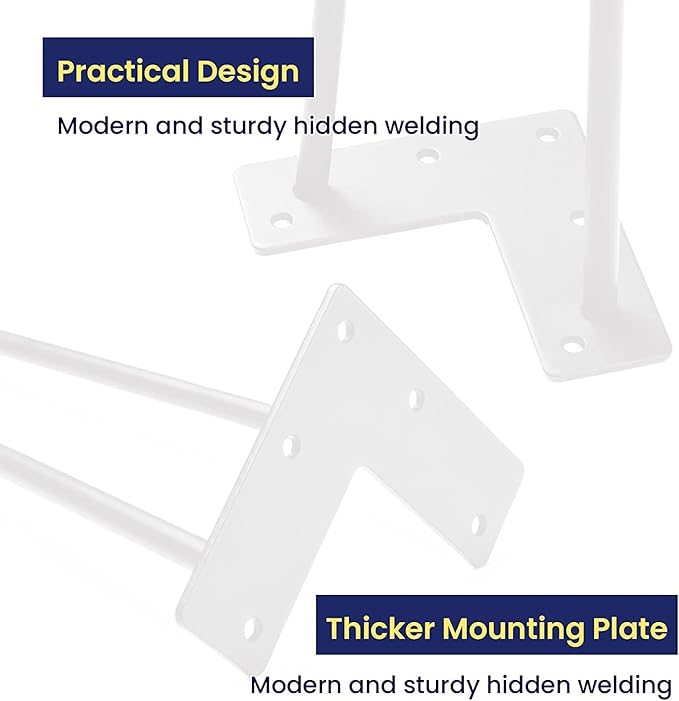 SMARTSTANDARD 14 Inch Heavy Duty Hairpin Furniture Legs, Metal Home DIY Projects for Nightstand, Coffee Table, Desk, etc with Rubber Floor Protectors White 4PCS