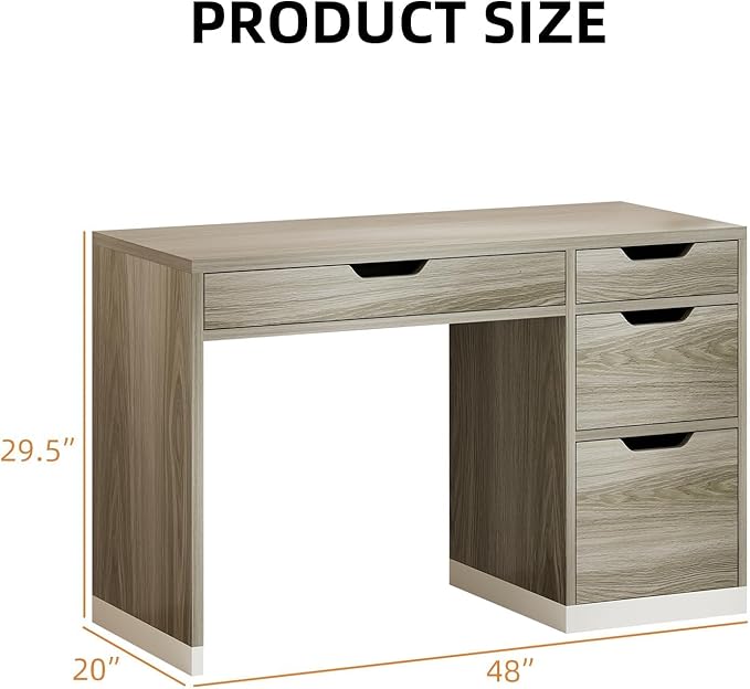 47" Computer Desk with Drawers, Small Home Office Desk with Storage, Wood Desk for Small Space, Office, Study, Walnut