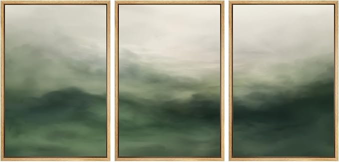 SIGNWIN Framed Canvas Print Wall Art Set Abstract Green Misty Landscape Illustrations Modern Art Decorative Boho Relax/Zen Nordic for Living Room, Bedroom, Office - 24"x36"x3 Natural