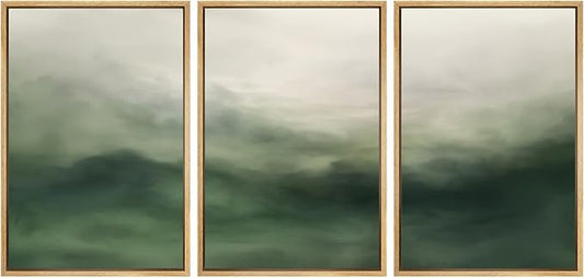 SIGNWIN Framed Canvas Print Wall Art Set Abstract Green Misty Landscape Illustrations Modern Art Decorative Boho Relax/Zen Nordic for Living Room, Bedroom, Office - 24"x36"x3 Natural