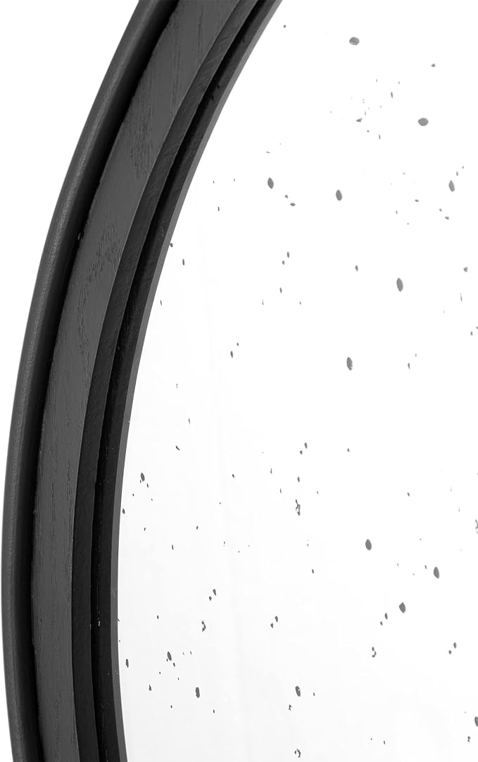 A&B Home Round Wood Mirror - 30" Circle Mirror with Hand Carved Antique Mirror Frame,Bathroom Living Room Bedroom Entryway Black Vanity Mirror