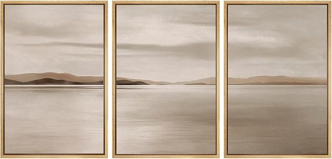 SIGNWIN Framed Canvas Print Wall Art Set Minimalist Beige Lake Horizon Landscape Illustrations Modern Art Decorative Chic Calm/Zen for Living Room, Bedroom, Office - 24"x36"x3 NATURAL