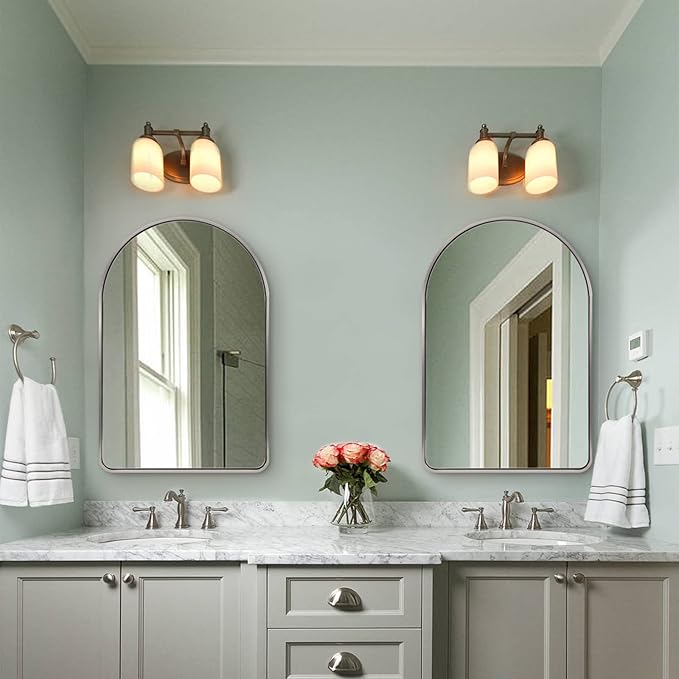 ANDY STAR Brushed Nickel Arched Mirror, 26x38’’ Arched Bathroom Mirro for Wall in Tube Metal Frame, SUS304-Anti-Rust, 1’’ Deep Set Wall Mounted Vertical