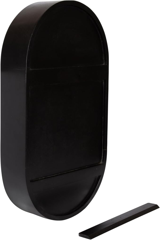 Kate and Laurel Hutton Modern Capsule Wall Shelf, 16 x 28, Light Natural and Black, Minimal Round Oval Wall Shelves for Above Toilet Bathroom Storage or Cute Nursery Shelving