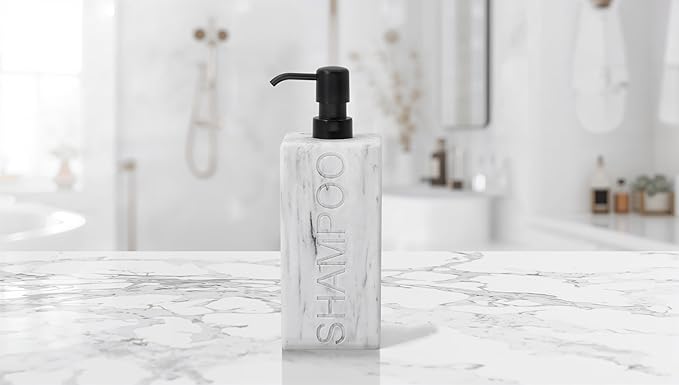 Rectangular Resin Dispenser Premium Bathroom Shampoo Conditioner Body Wash Bottle Modern Refillable Pump Design