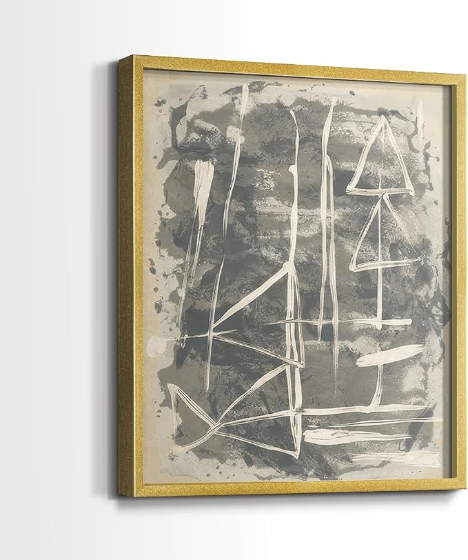 Renditions Gallery Set of 2 Peel & Stick Framed Prints, Trendy Abstract Wall Art, Textured Linework Striking Wall Decor, Re-Stickable - Ready to Hang - 22"x28" - GOLD Frame LT588