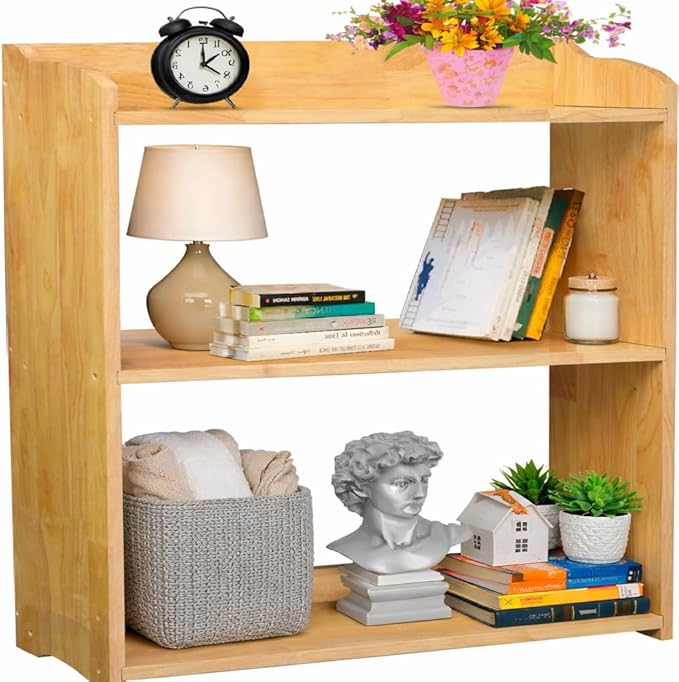 Bookcase by Natural Wood, Wooden 3 Tier Bookshelf, Small Wood Bookcase Storage Shelf, Open Shelf Organizer for Bedroom, Living Room and Office.