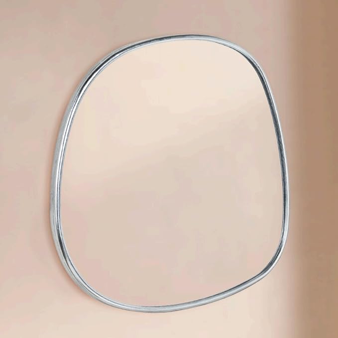 TEHOME Asymmetrical Irregular Shaped Antiqued Silver Foil Asymmetrical Accent Mirror Irregular Bathroom Wall Mirror