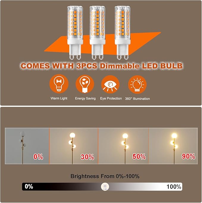Fiqevs Upgrade Dimmable Floor Lamp, 3 Globe Mid Century Gold Modern Floor Lamps for Living Room with Orb Frosted Glass Shade and 3 LED Bulbs, Standing Tall Lamp for Bedrooms, Office - Antique Brass