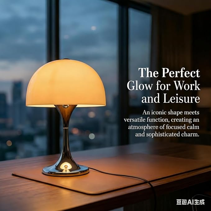 Modern Mushroom Table Lamp, Mid-Century Nightstand Lamp with Smooth Acrylic Shade & Metal Base, 3-G9 Socket Bedside Desk Lamp for Bedroom Living Room Office, Retro Decor Accent Light, Chrome