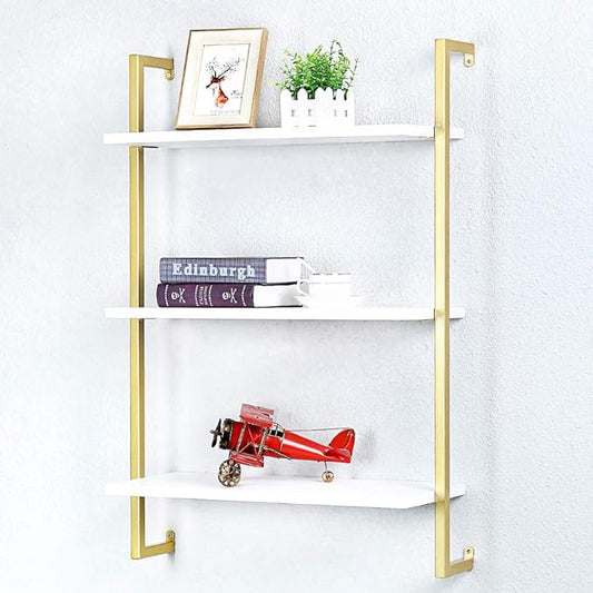 Industrial Metal Wall Shelf,Floating Shelves Wall Mounted,24in Real Wood Book Shelves,3 Tier Hanging Wall Shelves for Bedrooms Office