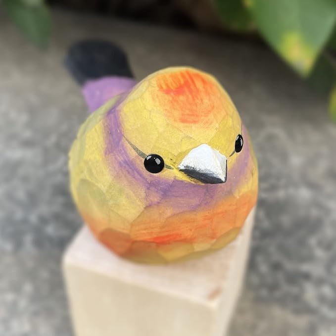 Bird Figurines Hand Carved Painted Wooden Statues for Home Decor, Gift for Bird Lovers,Housewarming, Birthday, Christmas, Anniversaries (NO.10-Rainbow Sparrow)