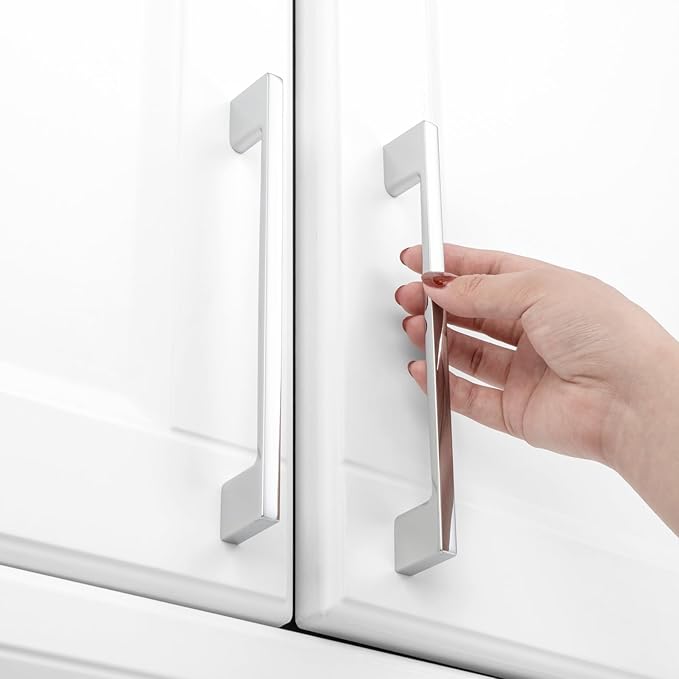 KOOFIZO 10 Pack 6-1/4 Inch Wide Foot Cabinet Bar Pulls - Polished Chrome Modern Solid Handles for Kitchen Cupboard Door, Bedroom Dresser Drawer, Bathroom Wardrobe Hardware