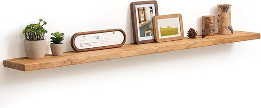 Fun Memories 55 Inch Floating Shelves for Wall, Solid Elm Wood Wall Shelf for Home Decor, Heavy-Duty Hardwood Floating Shelf for Bedroom, Bathroom, Living Room, Set of 1