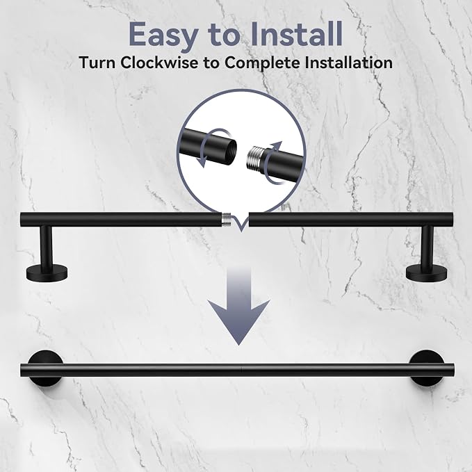 2 Pack Matte Black Towel Bar, 24 Inch Bathroom Towel Rack, Towel Holder Wall Mounted, Thicken SUS304 Stainless Steel Towel Rod Modern Home Decor (Total Length 26-Inch)