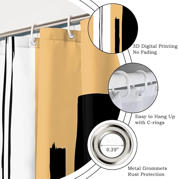 Abstract Geometric Shower Curtain for Bathroom Modern Minimalist Neutral Bathroom Decor Set Black and Tan Bathtub Curtains for Hotel Machine Washable Waterproof Polyester Fabric with Hooks 69x70 Inch