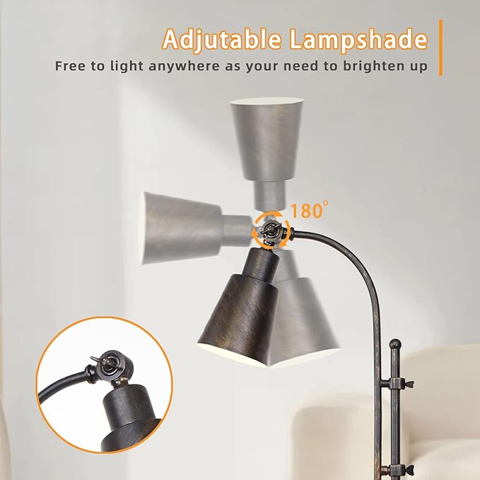 LALISU Metal Desk Lamp Rustic Task Lamp Black Adjustable, Industrial Style Lamp with On/Off Switch, Vintage Work Reading Lamp for Bedroom, Study Room &Office, ETL Certificate. (Black)